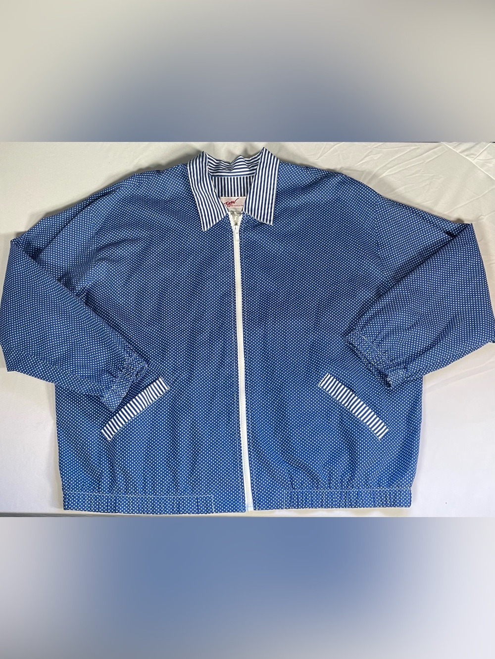 Vintage 1980s G.W. Graff Blue Polka Dot Bomber Jacket | Made in USA, X-Large